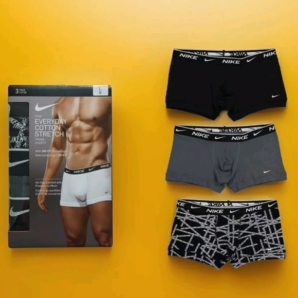 New Nike 3 Pack Everyday Cotton Stretch Trunk Shorty Boxer Brief Small - XL - Picture 1 of 13